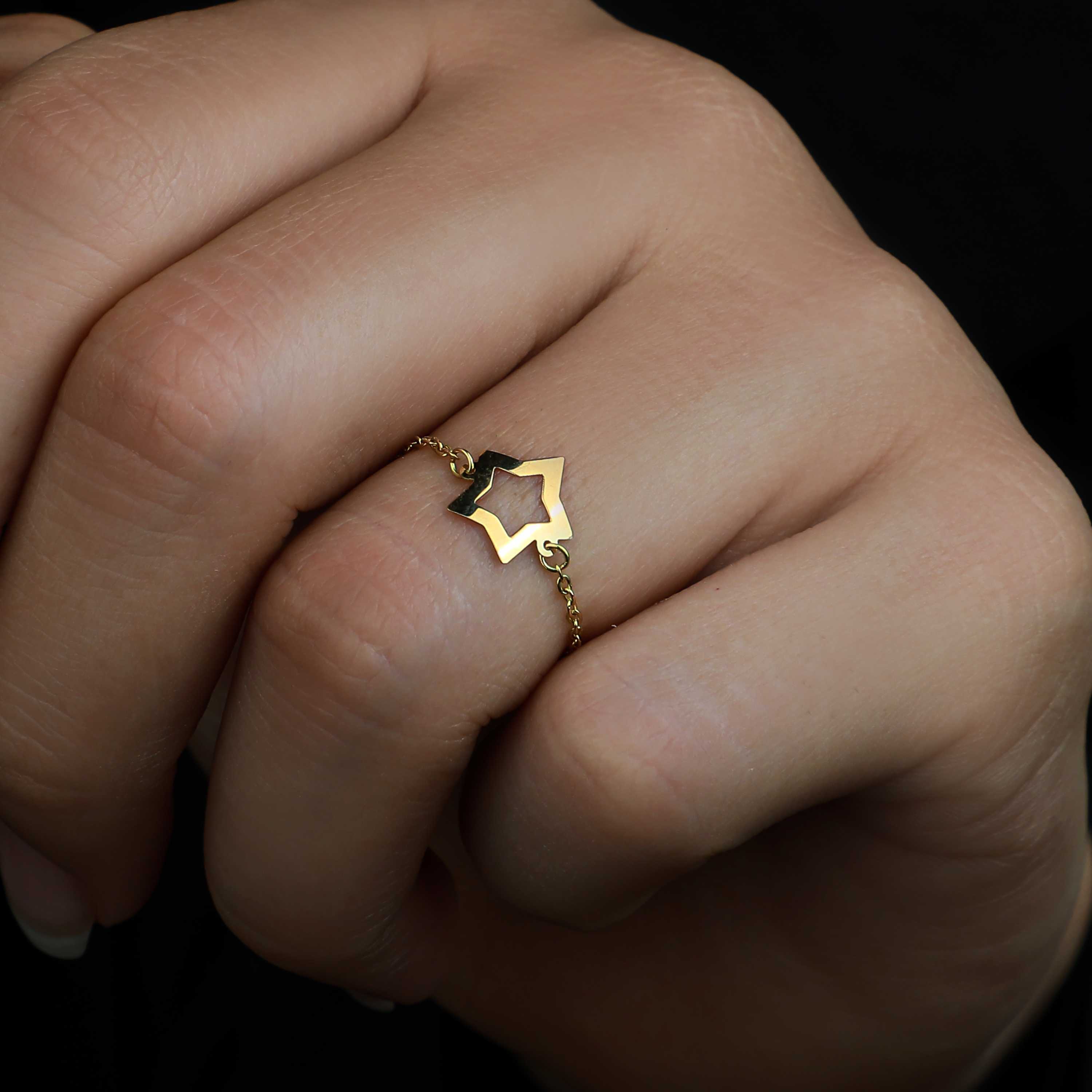 18k gold chain ring, Turkish made - (H-1265)